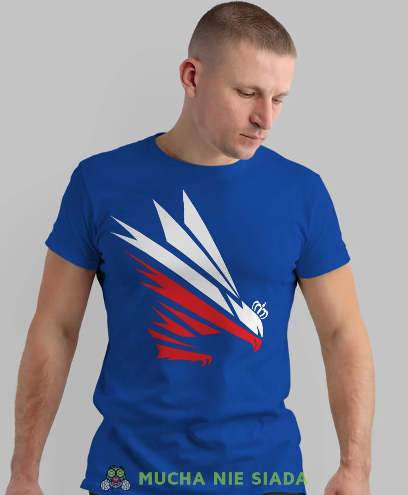 Orzeł błyskawica, niebieska męska koszulka, koszulka patriotyczna, koszulki z grafiką patriotyczną, dla mężczyzny, dla chłopaka na prezent, koszulka Polska, koszulki Polska.jpg