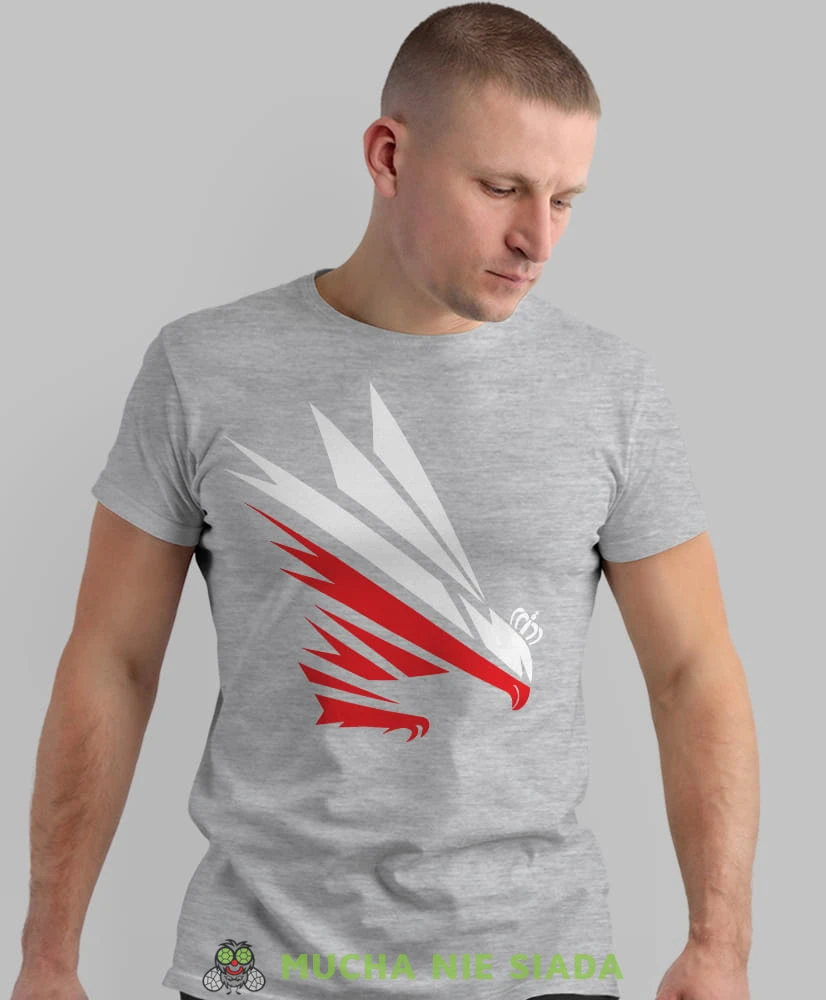 Orzeł błyskawica, szara męska koszulka, koszulka patriotyczna, koszulki z grafiką patriotyczną, dla mężczyzny, dla chłopaka na prezent, koszulka Polska, koszulki Polska.jpg