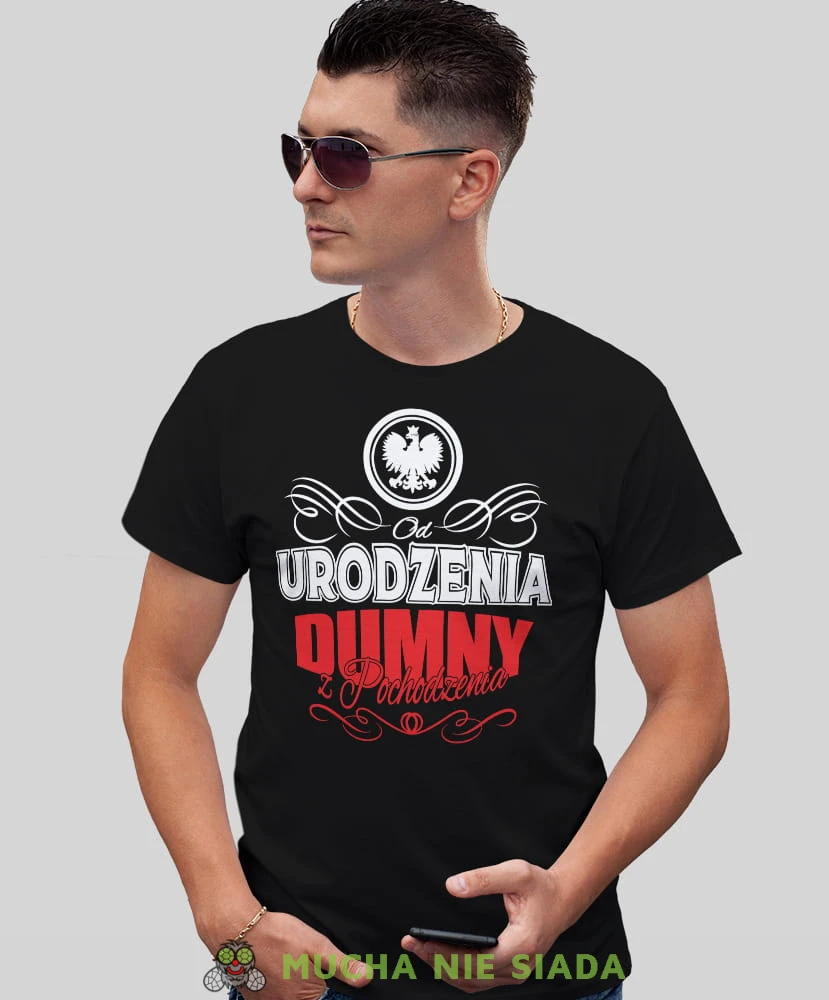 od urodzenia dumny z pochodzenia, czarna męska koszulka, koszulka patriotyczna, koszulki z grafiką patriotyczną, dla mężczyzny, orzeł polski, koszulka Polska, koszulki Polska.jpg