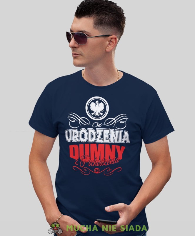 od urodzenia dumny z pochodzenia, granatowa męska koszulka, koszulka patriotyczna, koszulki z grafiką patriotyczną, dla mężczyzny, orzeł polski, koszulka Polska, koszulki Polska.jpg