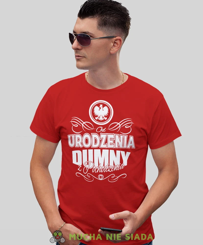 od urodzenia dumny z pochodzenia, czerwona męska koszulka, koszulka patriotyczna, koszulki z grafiką patriotyczną, dla mężczyzny, orzeł polski, koszulka Polska, koszulki Polska.jpg