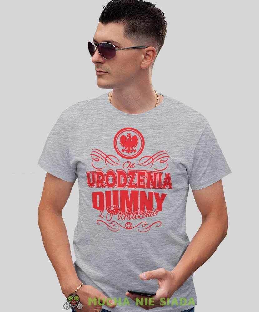 od urodzenia dumny z pochodzenia, szara męska koszulka, koszulka patriotyczna, koszulki z grafiką patriotyczną, dla mężczyzny, orzeł polski, koszulka Polska, koszulki Polska.jpg