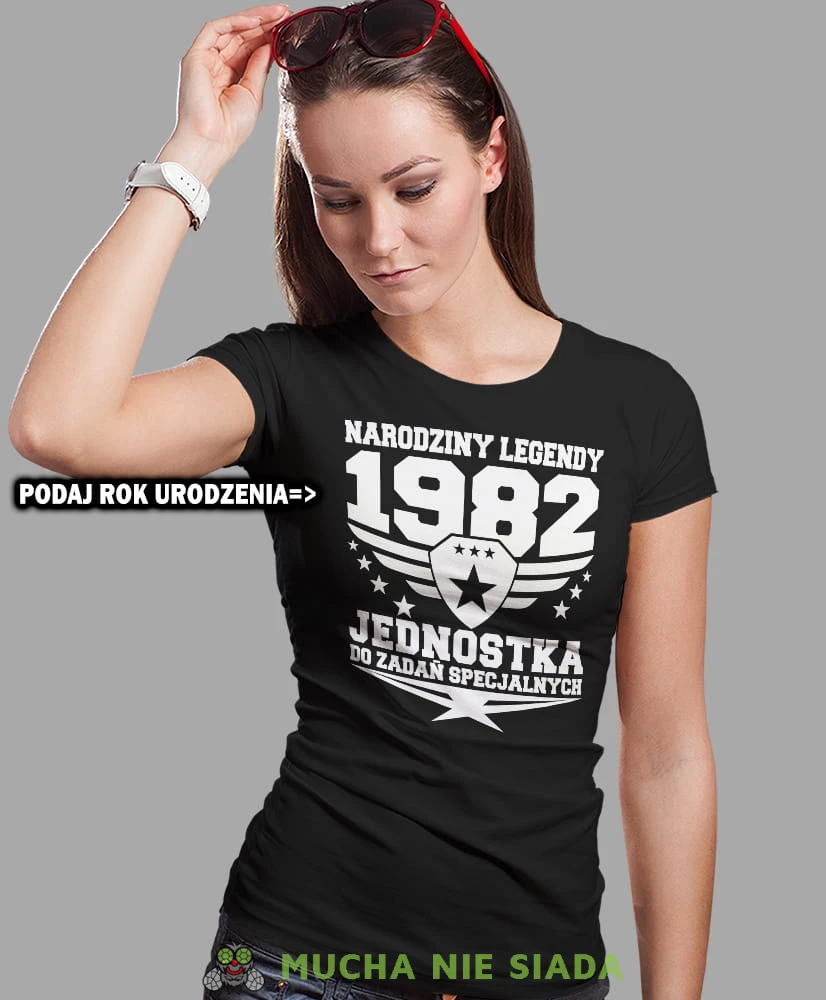 narodziny legendy jednostka do zadań specjalnych, czarna damska koszulka urodzinowa z nadrukiem, na urodziny, na prezent, dla niej, mucha nie siada, opis.jpg