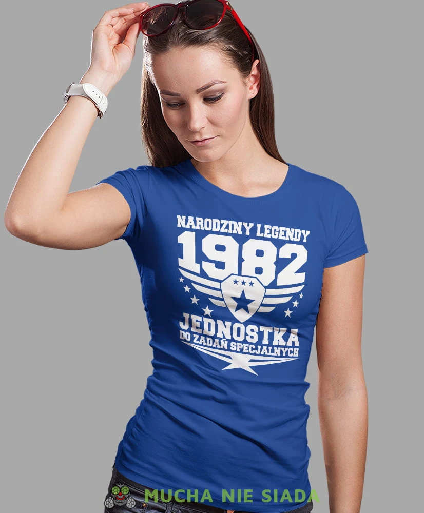 narodziny legendy jednostka do zadań specjalnych, niebieska damska koszulka urodzinowa z nadrukiem, na urodziny, na prezent, dla niej, mucha nie siada, mns.jpg