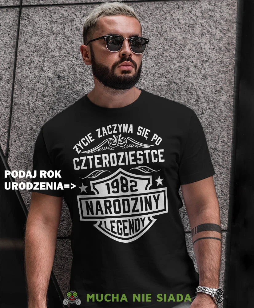 życie zaczyna się po 20, 30, 40, 50, 60, 70, 80 narodziny legendy, czarna męska koszulka urodzinowa, na urodziny, na prezent, fajna koszulka, dla chłopaka, dla męża, mucha nie siada, opis.jpg