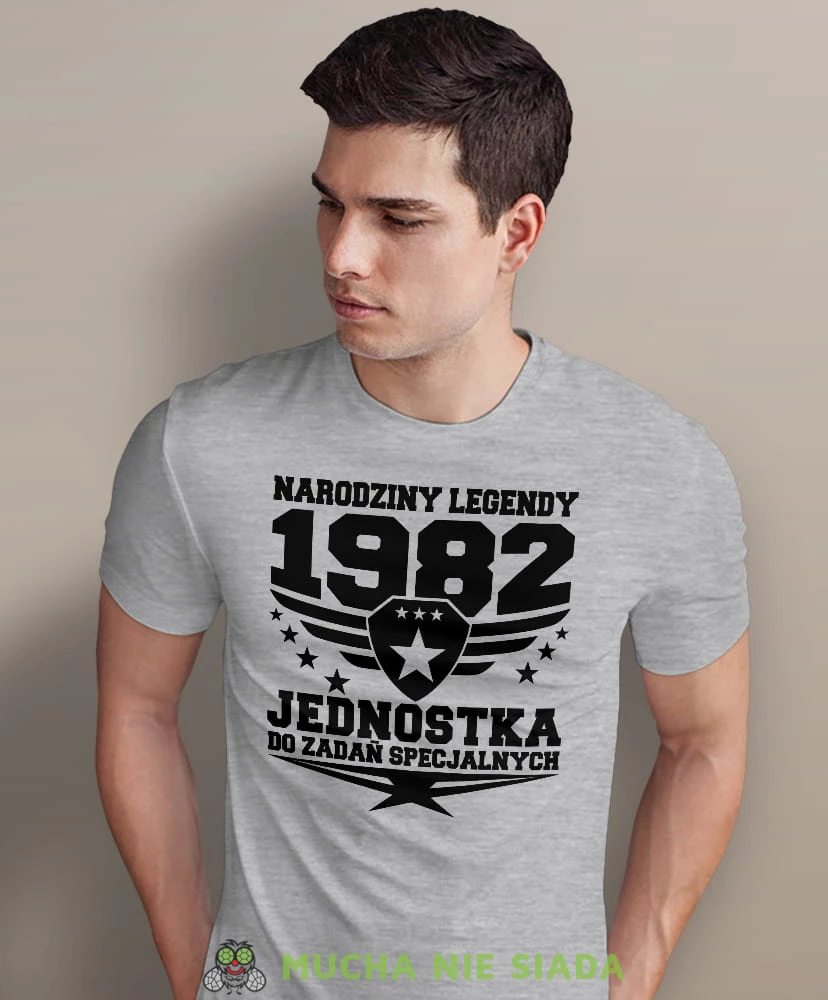 narodziny legendy jednostka do zadań specjalnych, szara męska koszulka urodzinowa, na urodziny, na prezent, fajna koszulka, dla chłopaka, dla męża, mucha nie siada, mns.jpg