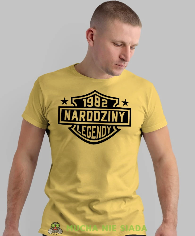 narodziny legendy, żółta męska koszulka urodzinowa, na urodziny, na prezent, fajna koszulka, dla chłopaka, dla męża, mucha nie siada, mns.jpg