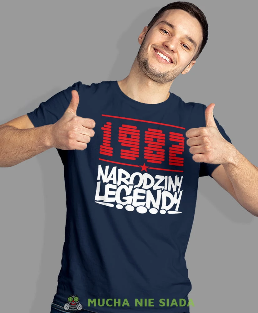 Narodziny legendy Rok urodzenia, granatowa męska koszulka urodzinowa, na urodziny, na prezent, fajna koszulka, dla chłopaka, dla męża, mucha nie siada, mns.jpg