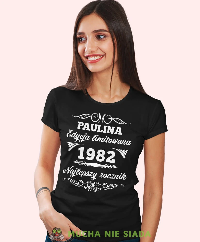 Edycja limitowana Najlepszy rocznik, czarna damska koszulka urodzinowa z nadrukiem, na urodziny, na prezent, dla niej, mucha nie siada, mns.jpg