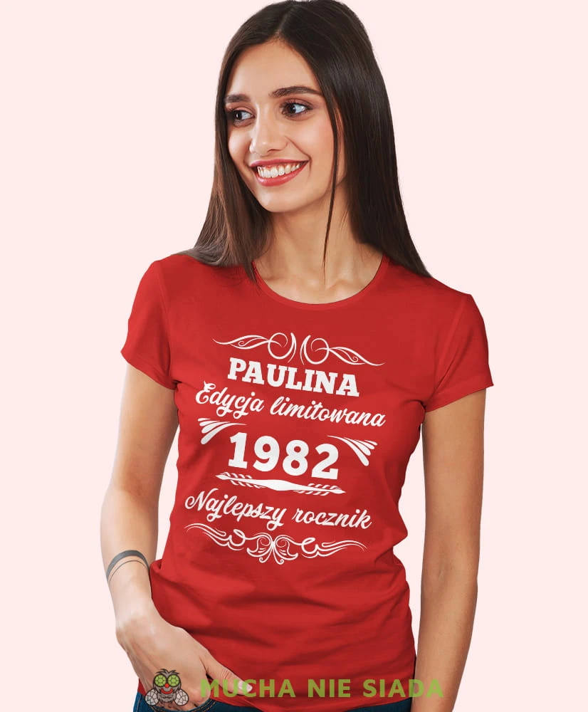 Edycja limitowana Najlepszy rocznik, czerwona damska koszulka urodzinowa z nadrukiem, na urodziny, na prezent, dla niej, mucha nie siada, mns.jpg