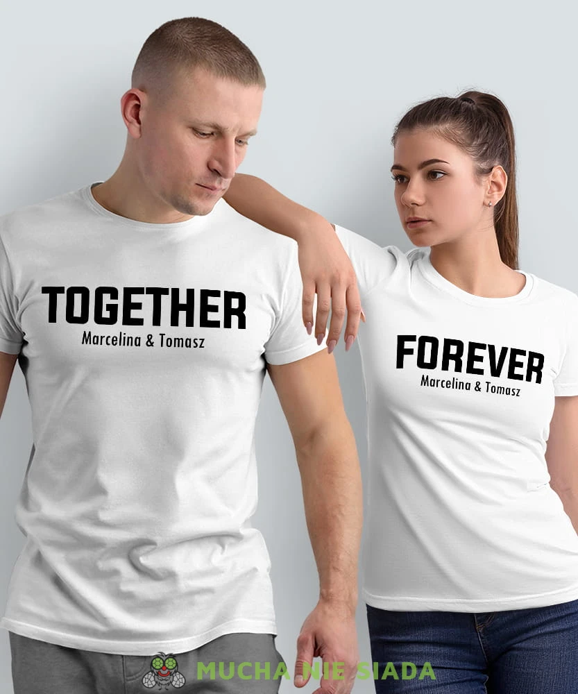 Together Forever imiona, białe koszulki dla par, dla męża, dla żony, walentynki, fajne koszulki, t-shirty dla par, mucha nie siada, mns.jpg