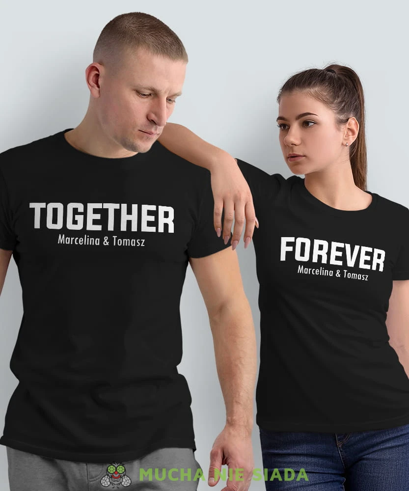 Together Forever imiona, czarne koszulki dla par, dla męża, dla żony, walentynki, fajne koszulki, t-shirty dla par, mucha nie siada, mns.jpg
