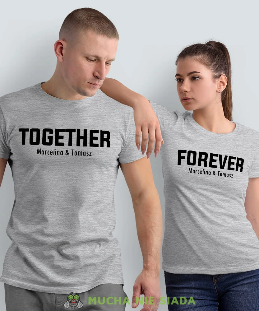 Together Forever imiona, szare koszulki dla par, dla męża, dla żony, walentynki, fajne koszulki, t-shirty dla par, mucha nie siada, mns.jpg