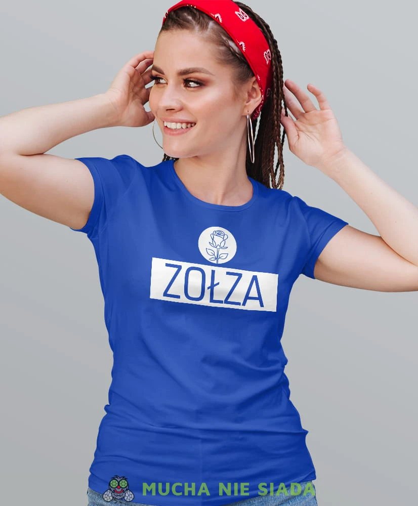 zołza róża, niebieska damska koszulka z nadrukiem na prezent dla dziewczyny dla żony.jpg