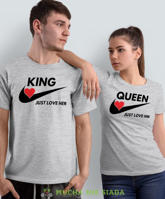 King just love her Queen just love him, szare koszulki dla par, dla męża, dla żony, walentynki, fajne koszulki, t-shirty dla par, mucha nie siada, mns.jpg