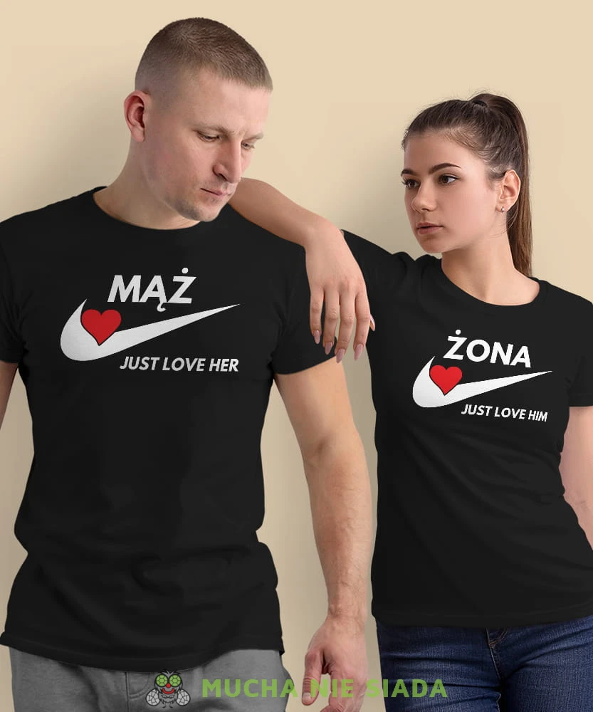 Mąż Żona just love, czarne koszulki dla par, dla męża, dla żony, walentynki, fajne koszulki, t-shirty dla par, mucha nie siada, mns.jpg