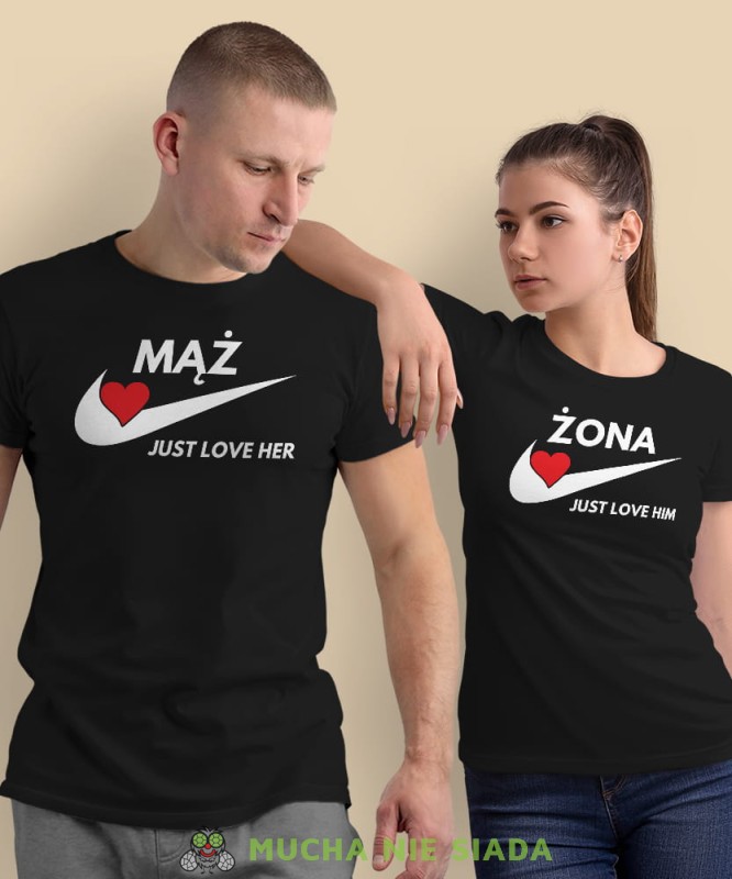 Mąż Żona just love, czarne koszulki dla par, dla męża, dla żony, walentynki, fajne koszulki, t-shirty dla par, mucha nie siada, mns.jpg