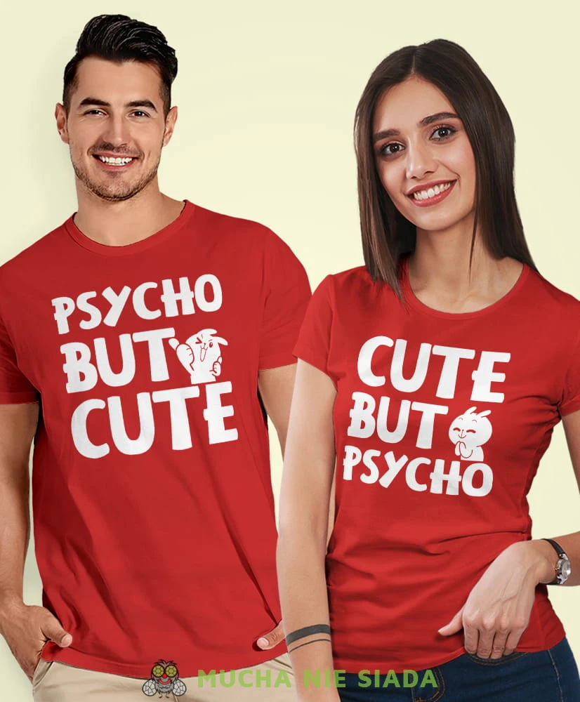 Psycho but cute, czerwone koszulki dla par, dla męża, dla żony, walentynki, fajne koszulki, t-shirty dla par, mucha nie siada, mns.jpg