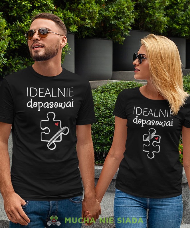 Idealnie dopasowani, czarne koszulki dla par, dla męża, dla żony, walentynki, fajne koszulki, t-shirty dla par, puzle, mucha nie siada, mns.jpg
