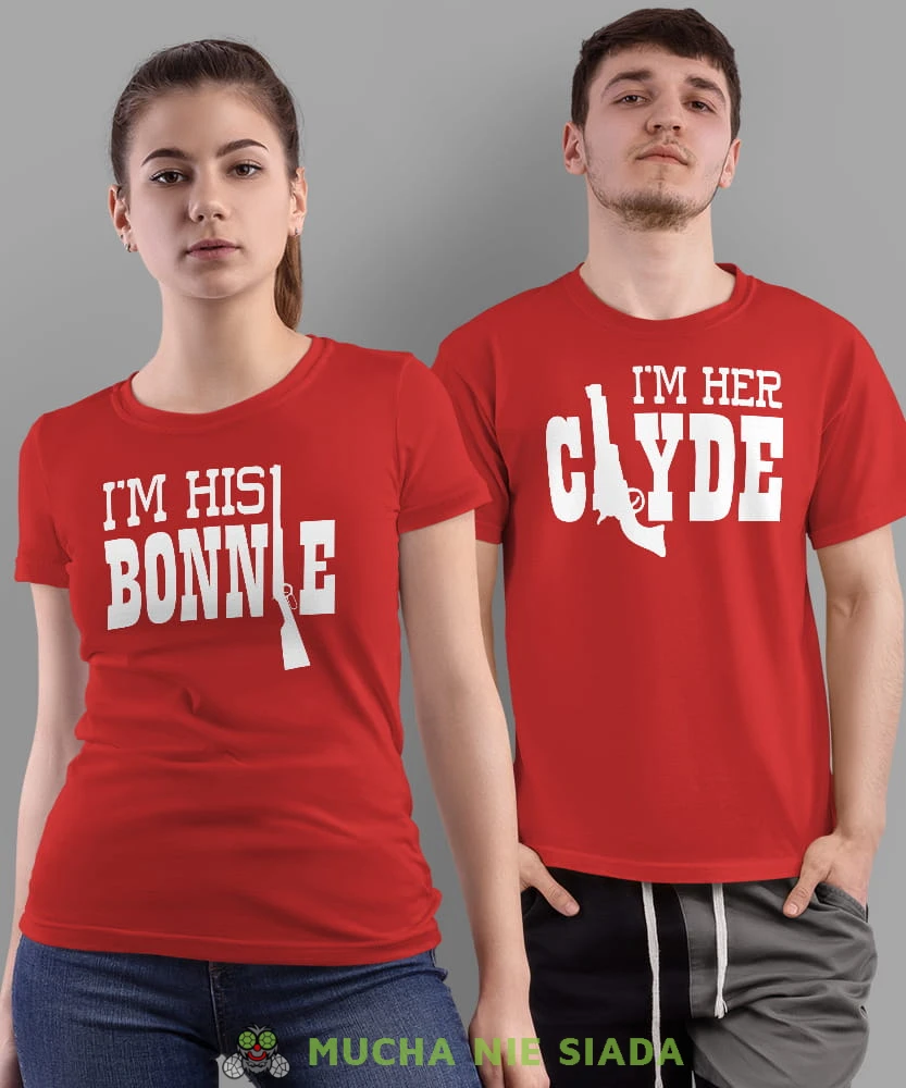 I'm his Bonnie I'm her Clyde, czerwone koszulki dla par, dla męża, dla żony, walentynki, fajne koszulki, t-shirty dla par, na rocznicę, mucha nie siada, mns.jpg