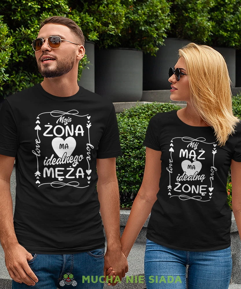 Moja żona ma idealnego męża Mój mąż ma idealną żonę , niebieskie czarne dla par, dla męża, dla żony, walentynki, fajne koszulki, t-shirty dla par, mucha nie siada, mns.jpg
