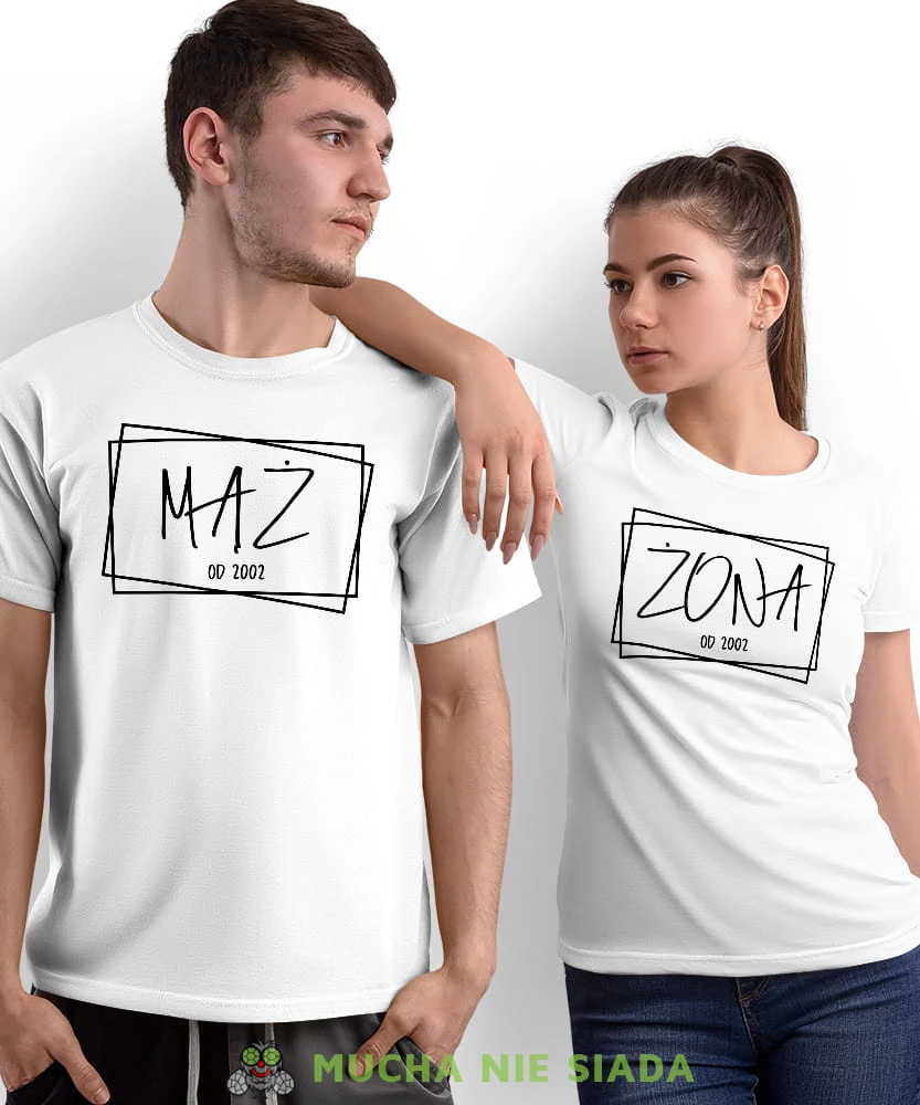 Żona Mąż Rok ślubu, białe koszulki dla par, rocznica ślubu, na rocznicę ślubu, rocznica, dla męża, dla żony, walentynki, fajne koszulki, t-shirty dla par, mucha nie siada, mns.jpg