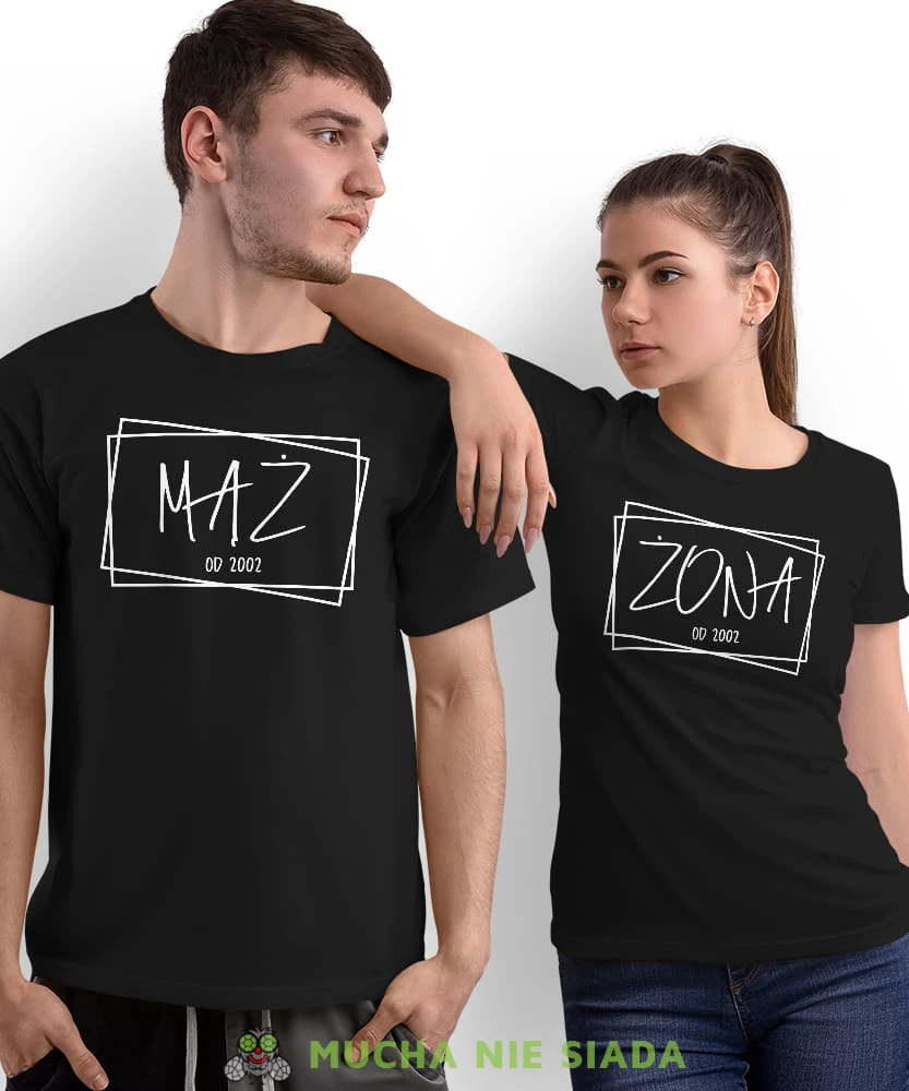 Żona Mąż Rok ślubu, czarne koszulki dla par, rocznica ślubu, na rocznicę ślubu, rocznica, dla męża, dla żony, walentynki, fajne koszulki, t-shirty dla par, mucha nie siada, mns.jpg