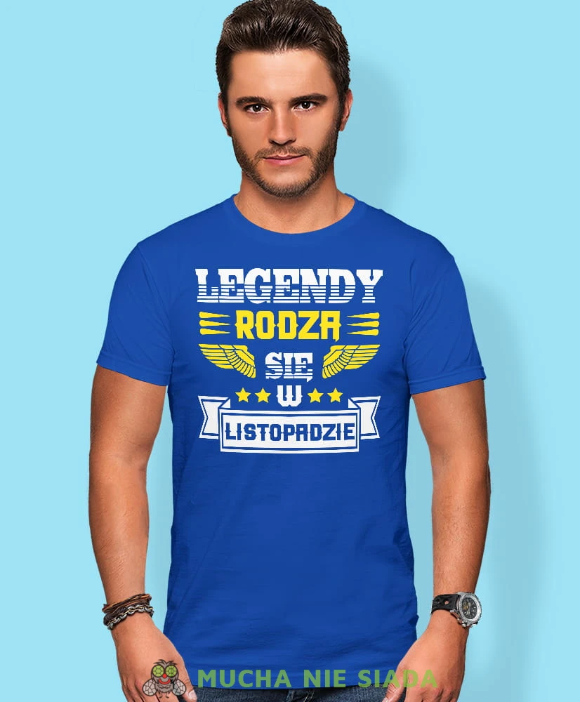 Legendy rodzą się w - Twój miesiąc urodzenia, niebieska męska koszulka urodzinowa, na urodziny, na prezent, fajna koszulka, dla chłopaka, dla męża, mucha nie siada, mns.jpg