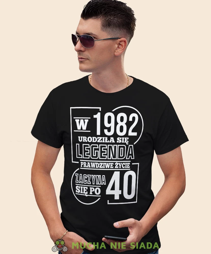 Urodziła się legenda - prawdziwe życie zaczyna się po 20 30 40 50 60 70, czarna męska koszulka urodzinowa, na urodziny, na prezent, fajna koszulka, dla chłopaka, dla męża, mucha nie siada, mns.jpg