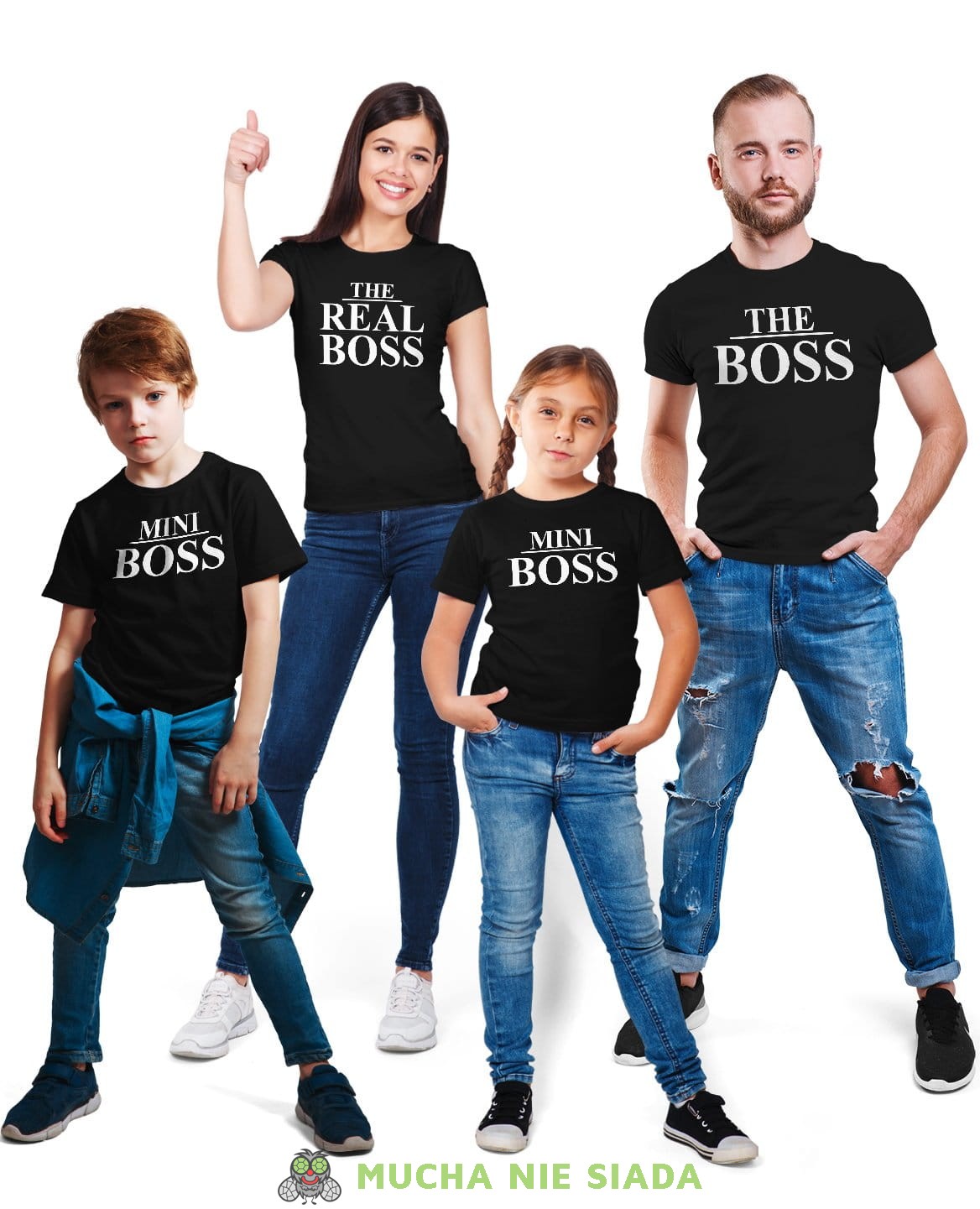 THE BOSS THE REAL BOSS MINI BOSS zestaw koszulek rodzinnych