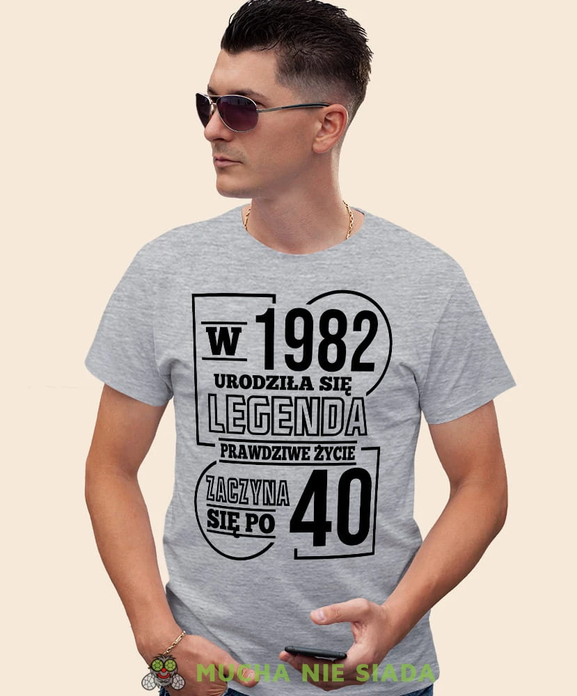 Urodziła się legenda - prawdziwe życie zaczyna się po 20 30 40 50 60 70, szara męska koszulka urodzinowa, na urodziny, na prezent, fajna koszulka, dla chłopaka, dla męża, mucha nie siada, mns.jpg