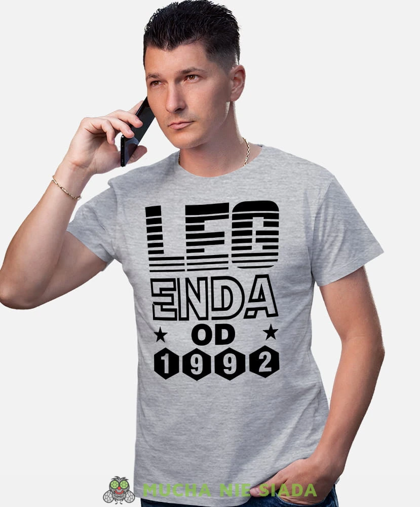 Legenda od Twój rok urodzenia, szara męska koszulka urodzinowa, na urodziny, na prezent, fajna koszulka, dla chłopaka, dla męża, mucha nie siada, mns.jpg