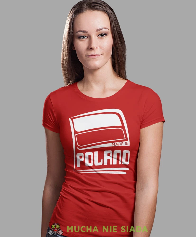 Made in Poland flaga, czerwona damska koszulka z nadrukiem, koszulka patriotyczna, koszulki z grafiką patriotyczną, orzeł polski, dla kobiet, koszulka Polska, koszulki Polska.jpg