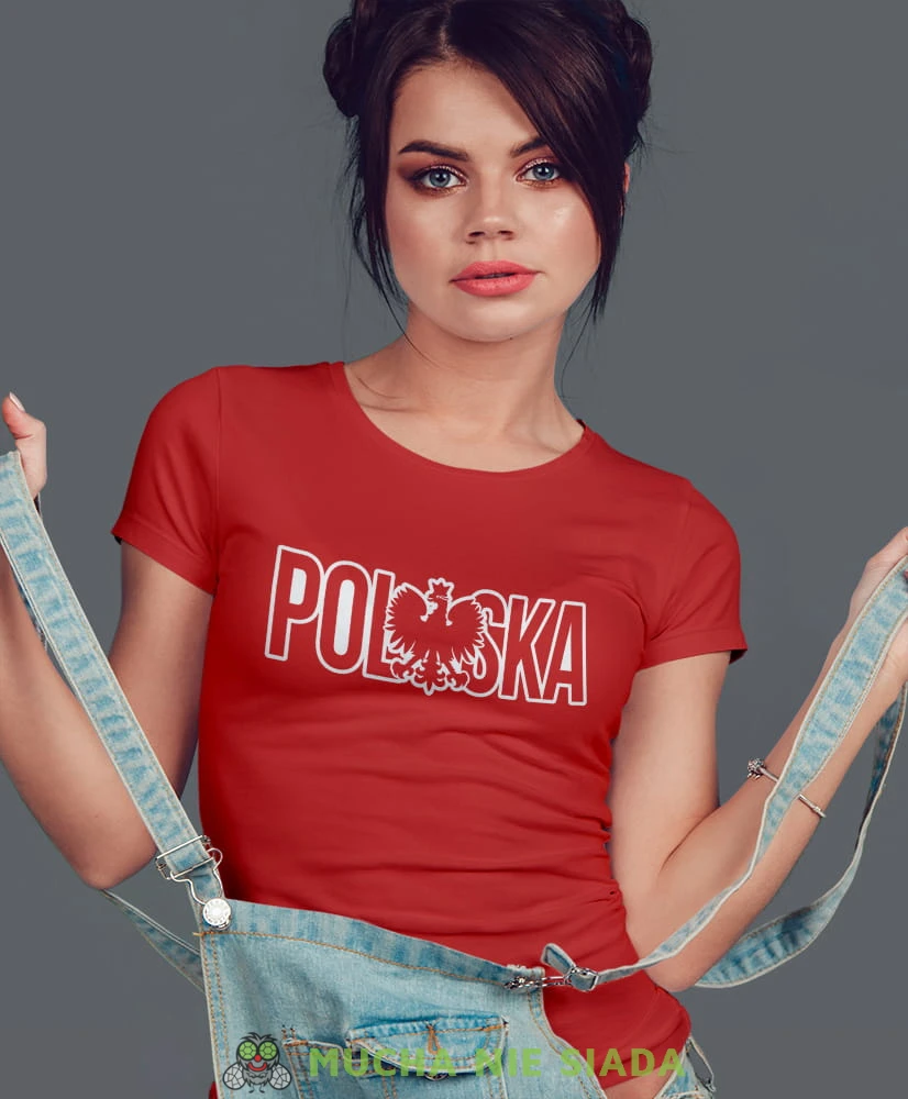 Polska Orzeł, czerwona damska koszulka z nadrukiem, koszulka patriotyczna, koszulki z grafiką patriotyczną, orzeł polski, dla kobiet, koszulka Polska, koszulki Polska.jpg