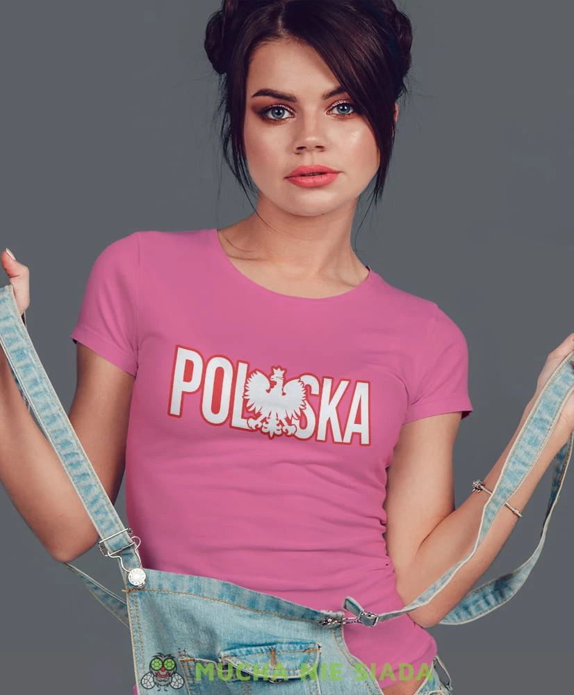 Polska Orzeł, różowa damska koszulka z nadrukiem, koszulka patriotyczna, koszulki z grafiką patriotyczną, orzeł polski, dla kobiet, koszulka Polska, koszulki Polska.jpg