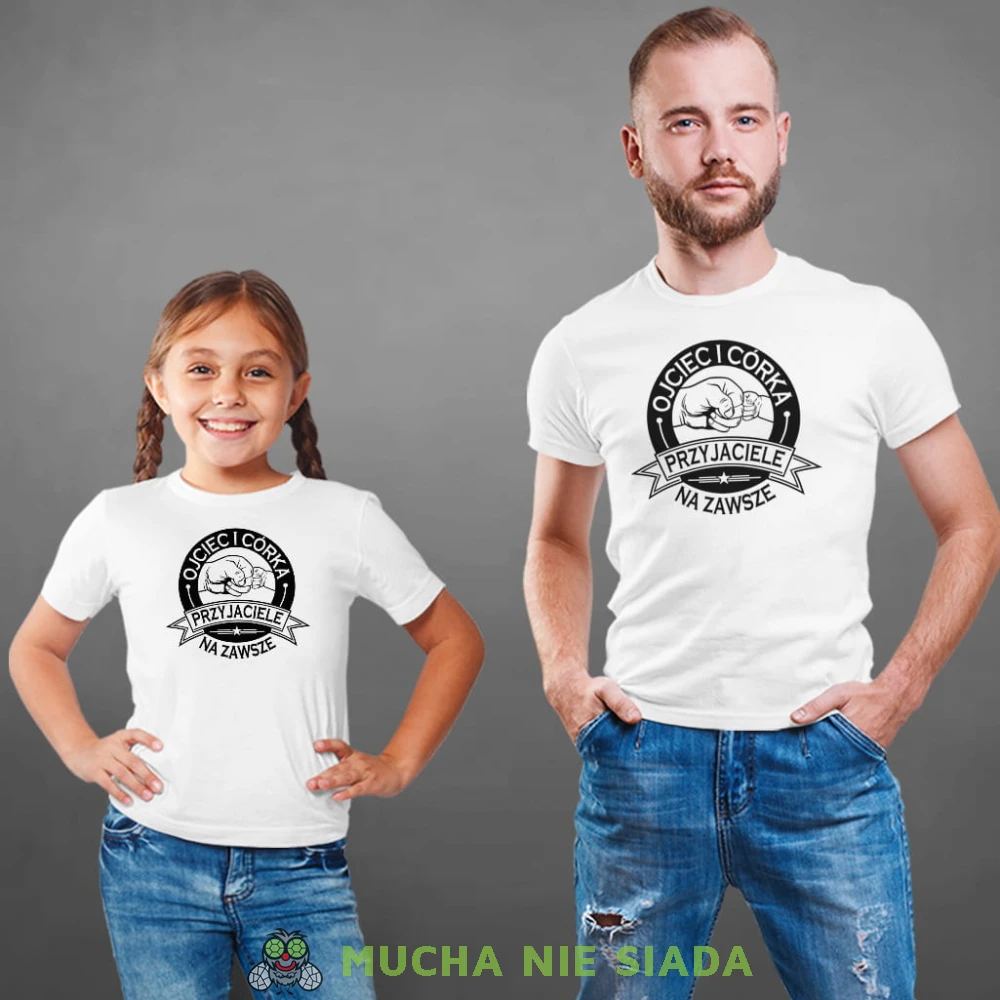 Ojciec i córka przyjaciele na zawsze, zestaw białych koszulek dla taty i córki, na prezent, fajne koszulki, mucha nie siada, rodzina.jpg