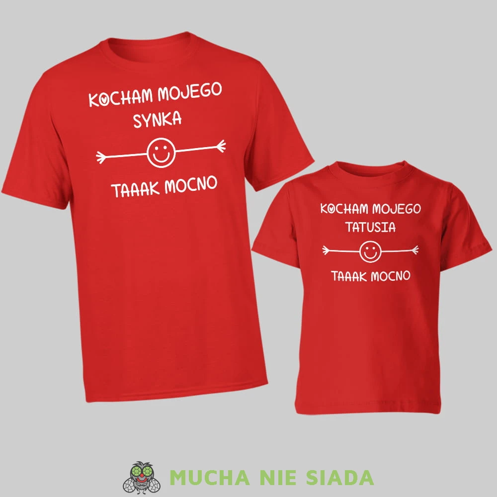 Kocham mojego synka Kocham mojego tatusia taaak mocno, zestaw czerwonych koszulek dla taty i syna, na prezent, fajne koszulki, mucha nie siada, rodzina, mns.jpg