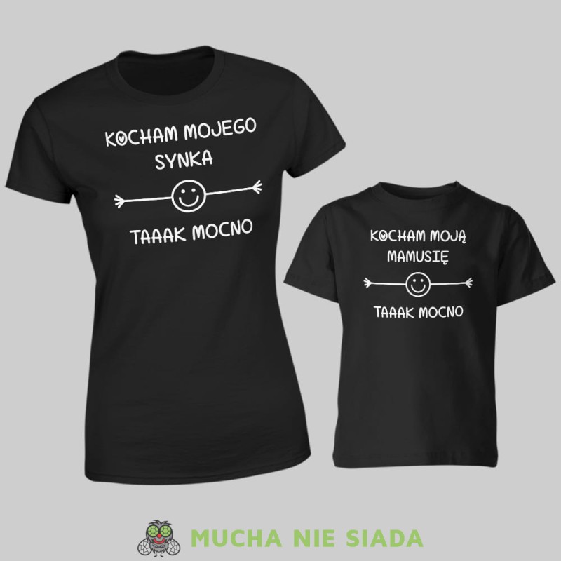 Kocham mojego synka Kocham moją mamusię taaak mocno, zestaw czarnych koszulek dla mamy i syna, na prezent, fajne koszulki, mucha nie siada, rodzina, mns.jpg