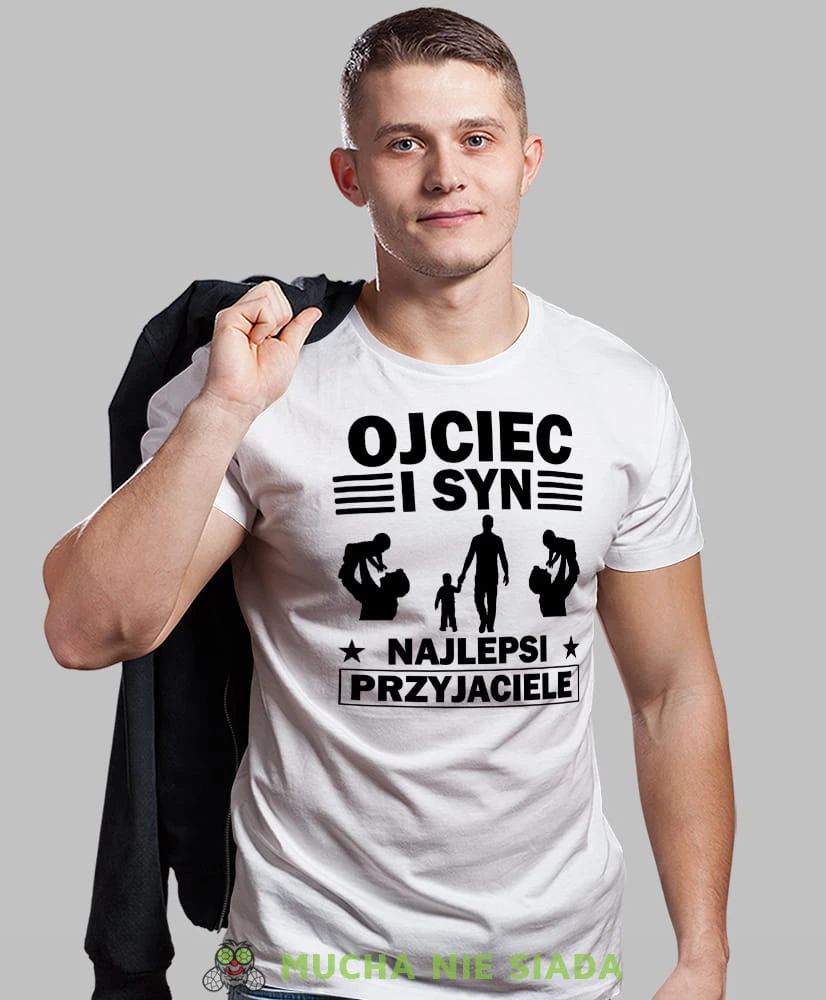Ojciec i Syn najlepsi przyjaciele, biała koszulka, dzień taty, koszulka dla ojca, koszulka na dzień ojca, t-shirt dla taty, prezent dla taty, koszulka męska, mucha nie siada.jpg