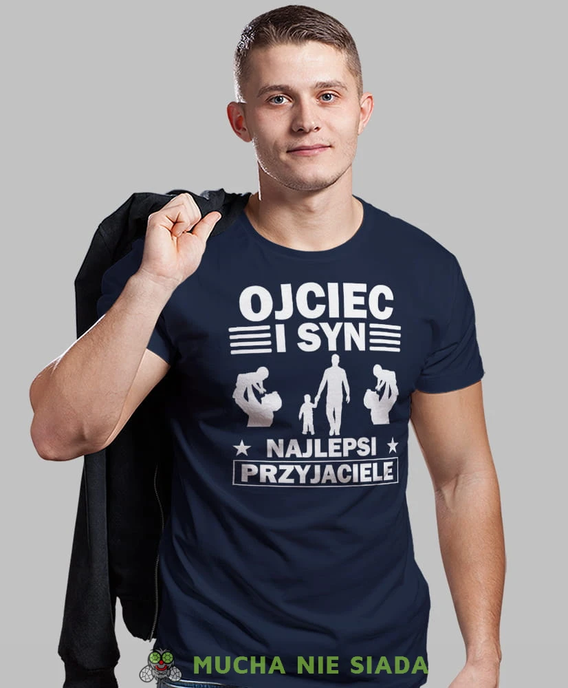 Ojciec i Syn najlepsi przyjaciele, granatowa koszulka, dzień taty, koszulka dla ojca, koszulka na dzień ojca, t-shirt dla taty, prezent dla taty, koszulka męska, mucha nie siada.jpg