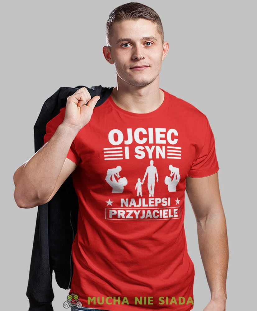 Ojciec i Syn najlepsi przyjaciele, czerwona koszulka, dzień taty, koszulka dla ojca, koszulka na dzień ojca, t-shirt dla taty, prezent dla taty, koszulka męska, mucha nie siada.jpg