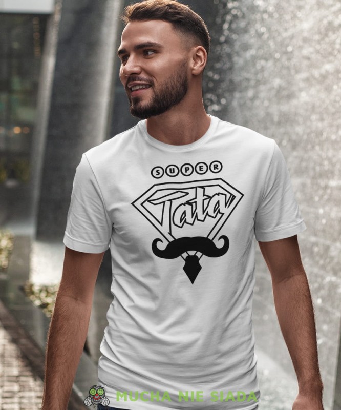 Super tata, wąsy, krawat, biała koszulka, dzień taty, koszulka dla ojca, koszulka na dzień ojca, t-shirt dla taty, prezent dla taty, koszulka męska, mucha nie siada, mns.jpg