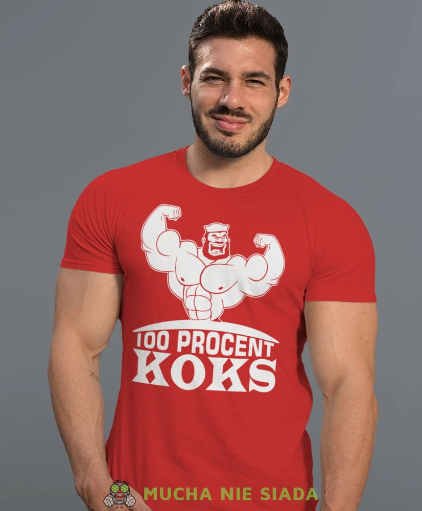 100 procent koks, czerwona koszulka na siłownię, męska koszulka, koszulka sportowa, na sport, gym, na siłownię.jpg