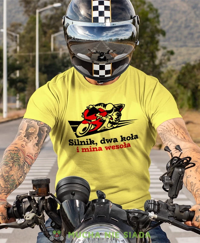silnik dwa koła i mina wesoła, żółta koszulka motocyklowa, motocykl, motocyklista.jpg