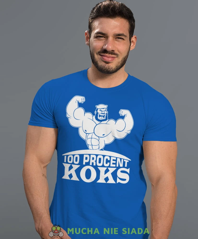 100 procent koks, niebieska koszulka na siłownię, męska koszulka, koszulka sportowa, na sport, gym, na siłownię.jpg