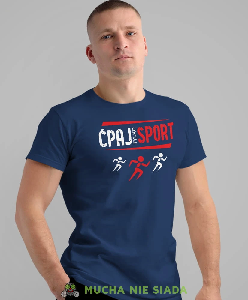 ćpaj tylko sport biegi, granatowa koszulka na siłownię, męska koszulka, koszulka sportowa, na sport, gym, na siłownię.jpg