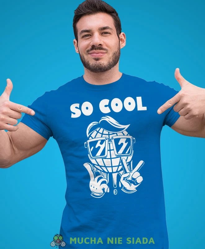 so cool, niebieska męska koszulka z nadrukiem na co dzień, na prezent, fajna koszulka.jpg