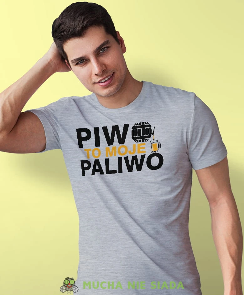 piwo to moje paliwo, szara męska koszulka z nadrukiem na co dzień, na prezent, fajna koszulka.jpg