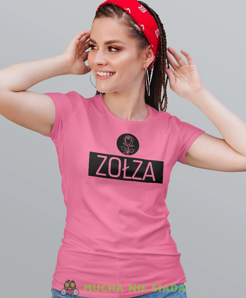 zołza róża, różowa damska koszulka z nadrukiem na prezent dla dziewczyny dla żony.jpg