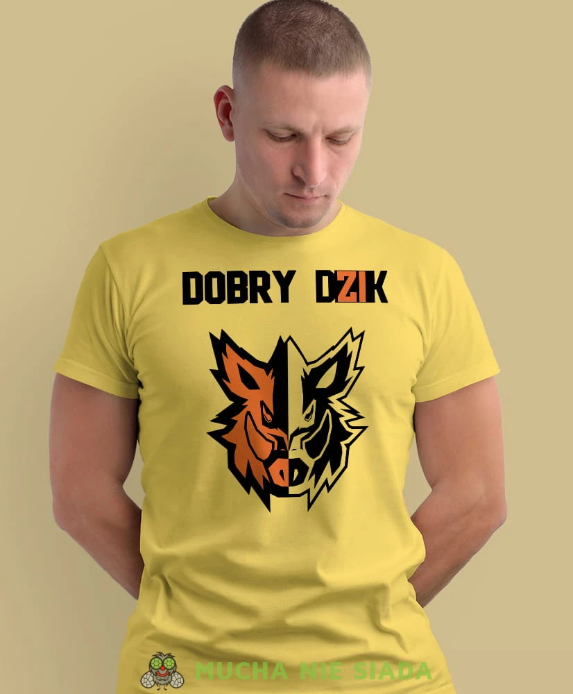 dobry dik głowa dzika, żółta koszulka na siłownię, męska koszulka, koszulka sportowa, na sport, gym, na siłownię.jpg